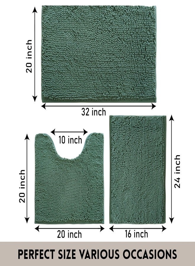 Flotstiga Bathroom Rugs Sets 3 Piece Non Slip,Bath Rugs with PVC Backing Bath Carpet,Bathroom Rug Washable,Absorbent,Plush Carpet Mats,Bath Mats for Bedroom, Kitchen,Tub,Home Decor Dark Green - Image 2